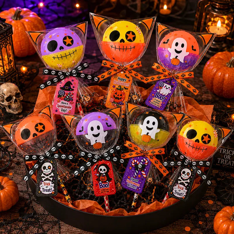 Unisex 2026 Upgraded Light-Up Giant Halloween Lollipop Stationery Kit with Cards, Halloween Party Favors for Kids, Classroom Exchange Gifts