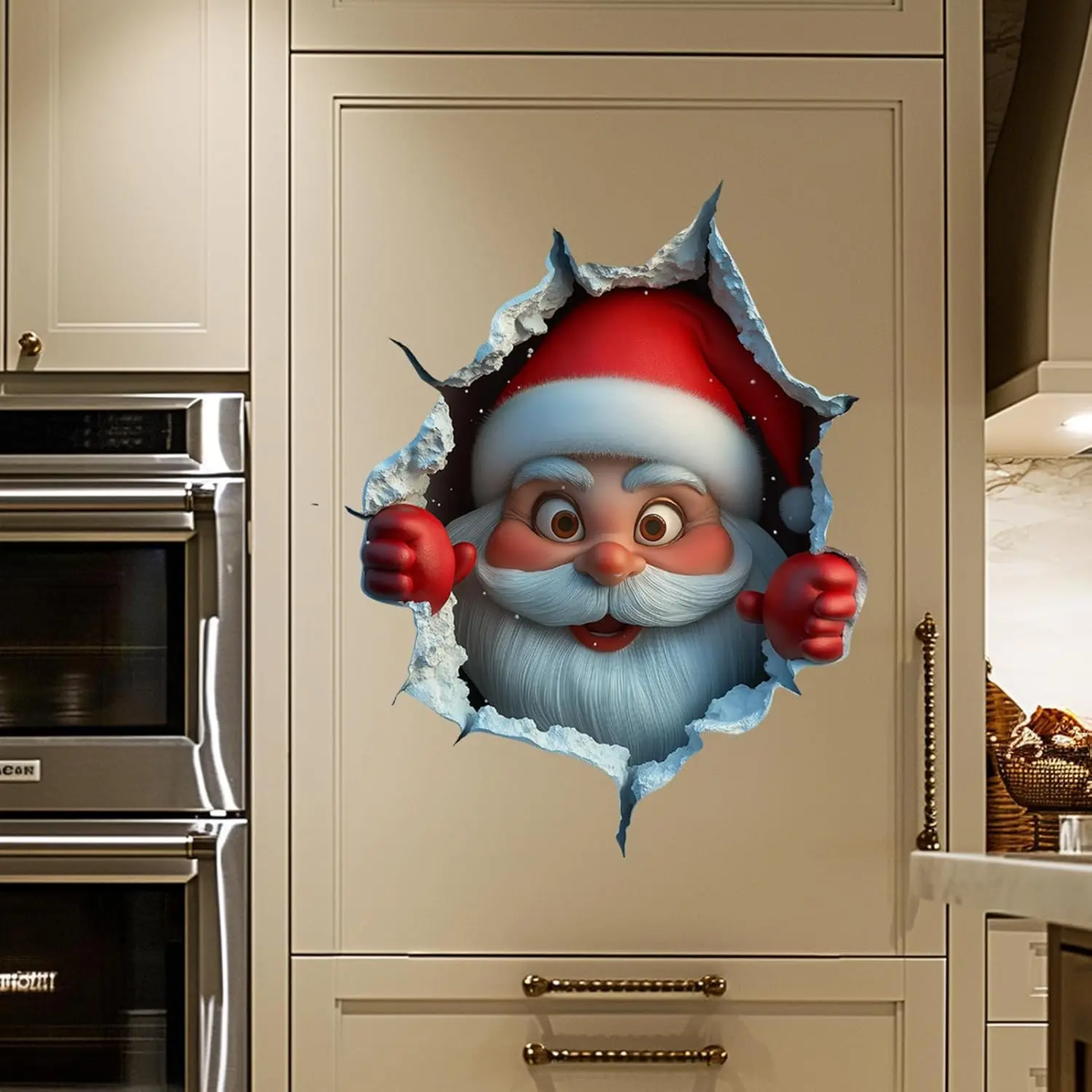 Christmas Decorative 2-Piece Santa Face Vinyl Sticker Set - Smooth 3D Illusion Shape, Peel-Off, Easy Peel-and-Stick Removable Wall Decals (11.4×9.8 Inches)