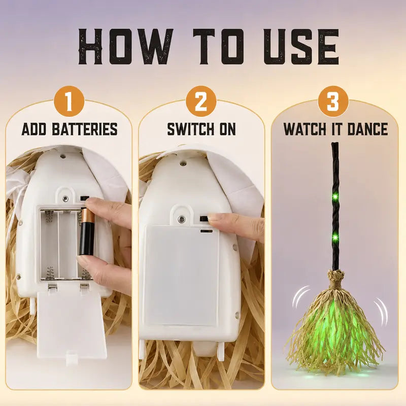 Animated Halloween Witch Broom with Lights, Music & Motion