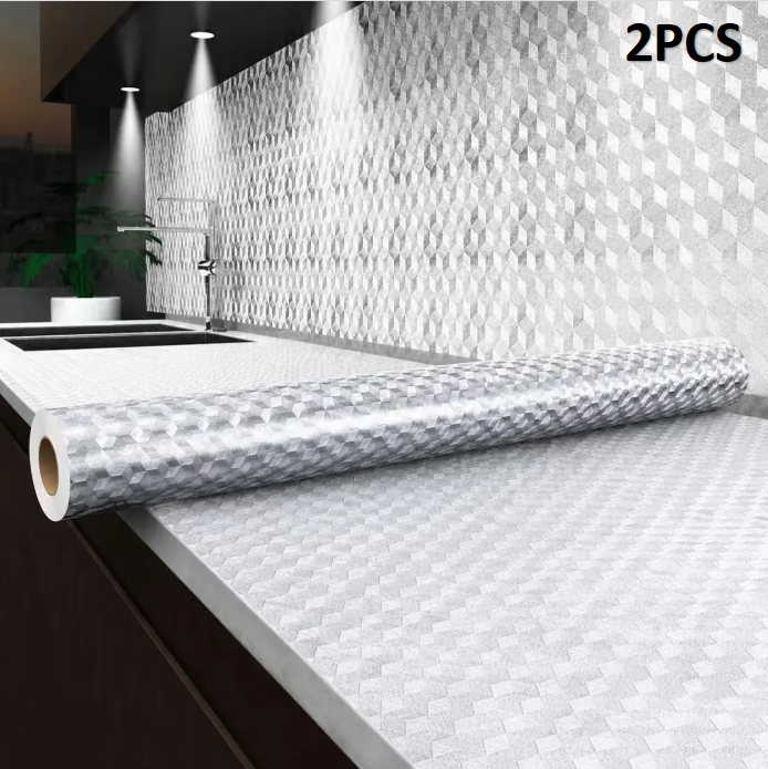 Peel and Stick Wallpaper, Waterproof Aluminum Foil Contact Paper for Kitchen Countertops & Cabinets, Oil-Proof Heat-Resistant (40cm×3m)