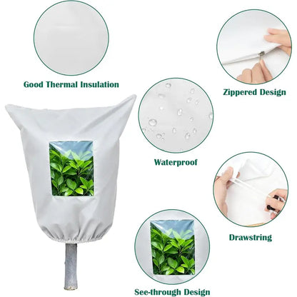 Plant Frost Protection Cover - Winter Frost Blanket Bag with Zipper & Transparent Panel