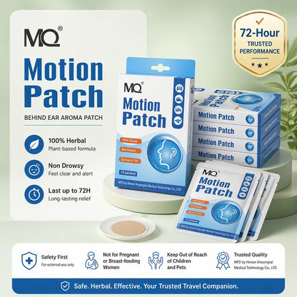MQ Non-Drowsy Herbal Motion Sickness Relief Patches, 10 Pieces Behind-Ears Self-Adhesive Plasters, 72H Long-Lasting Soothing Heat Packs, Car & Travel Relief Essentials for Alternative Herbal Medication
