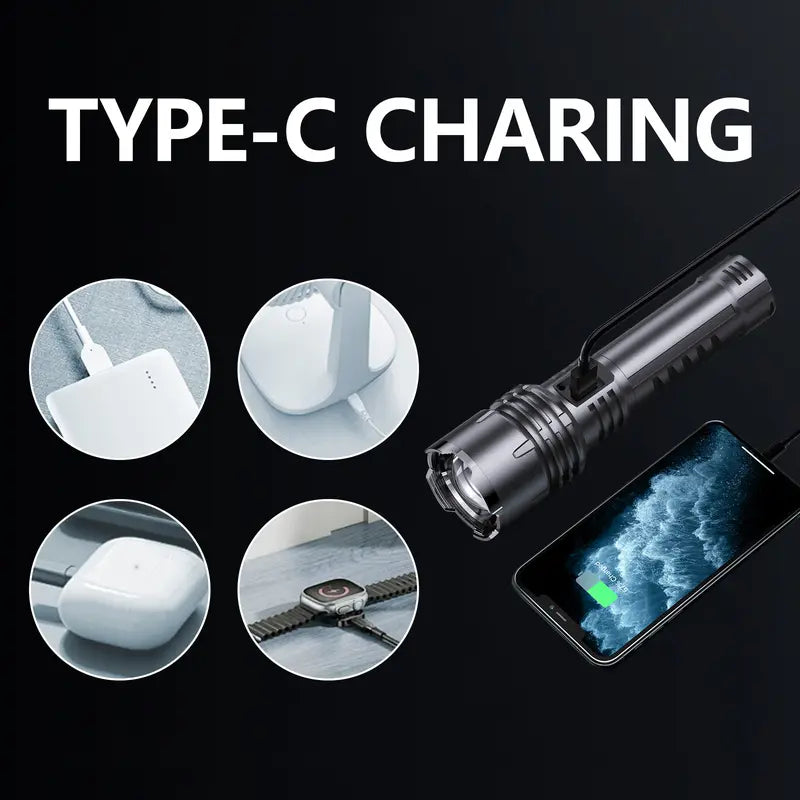 SKYFIRE 1376 Rechargeable LED Tactical Flashlight - 1500 Lumens, Zoomable, 5 Modes, Waterproof