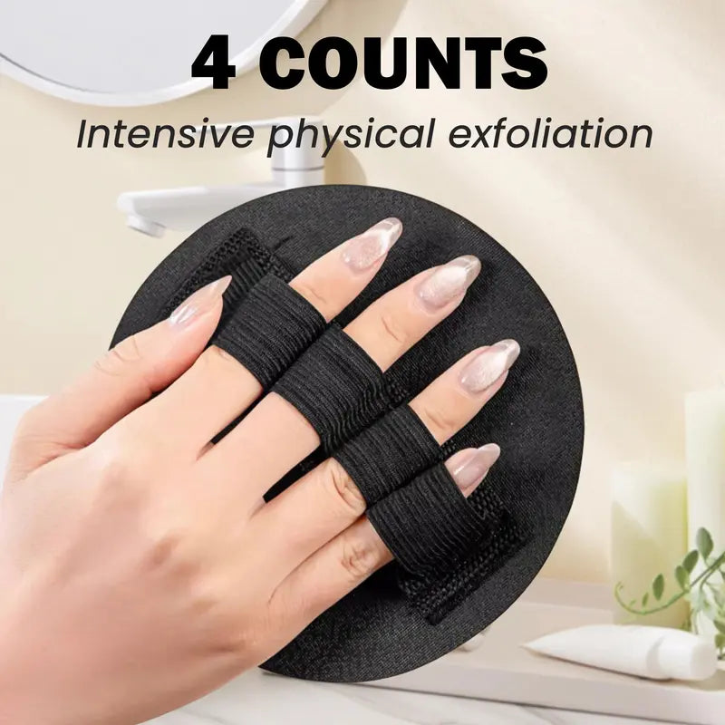 Hand holding scrubber pad showing 4 counts intensive exfoliation