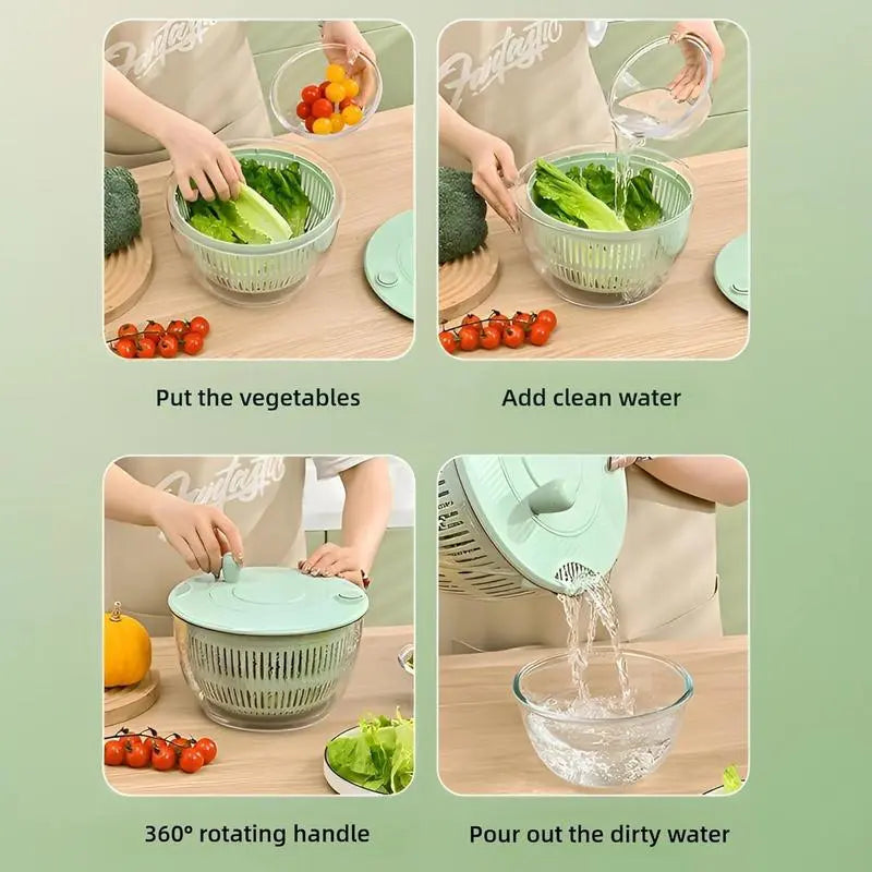 UFORU Large 3-in-1 Salad Spinner, Vegetable & Fruit Washing Bowl with Strainer, 5-Blade Slicer, 5.3 Qt