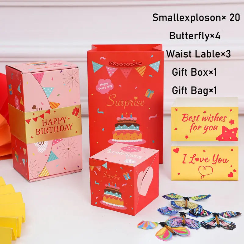 Birthday Surprise Gift Box – 20 Bounces Folding Cash Envelope with Flying Butterfly Toy