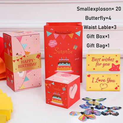 Birthday Surprise Gift Box – 20 Bounces Folding Cash Envelope with Flying Butterfly Toy