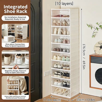 MiAoLi 10-Layer Folding Shoe Rack Organizer, Sturdy Plastic Cabinet with Transparent Door Snap & Quick Close, Stacks to Save Space, 20-Pair Capacity, No-Installation, Simple Indoor Furniture (Resists Daily Wear)