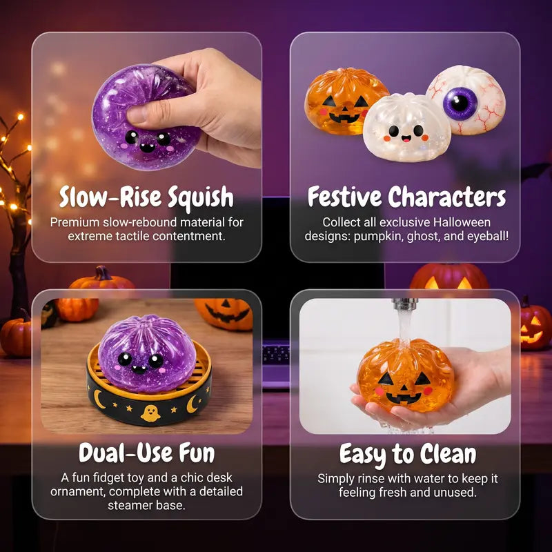 Halloween Squishy Toy Set – Slow Rising Stress Relief Fidget Toys with Steamer Bases