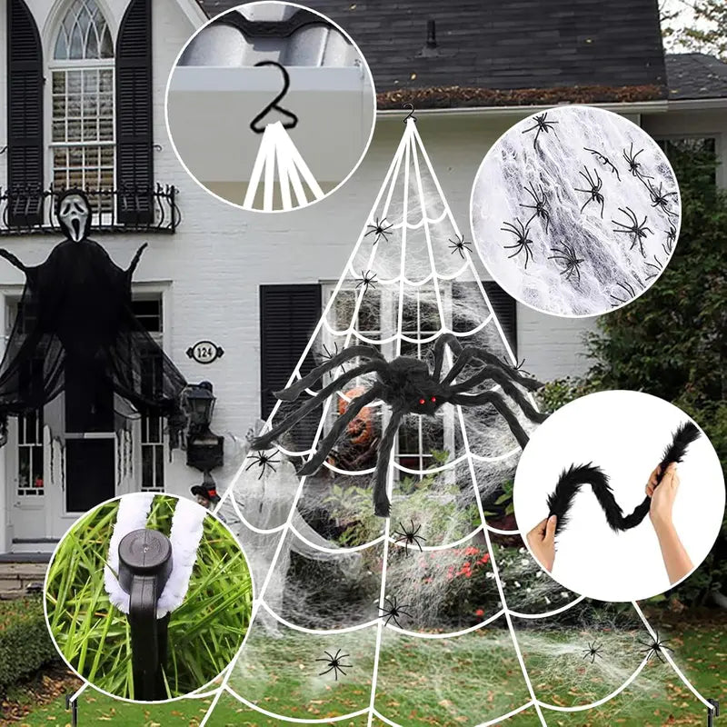 Spider Web Halloween Decorations Outdoor Lights, 125 Purple LED 16.4Ft Giant Spiderweb