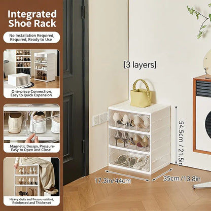 MiAoLi 10-Layer Folding Shoe Rack Organizer, Sturdy Plastic Cabinet with Transparent Door Snap & Quick Close, Stacks to Save Space, 20-Pair Capacity, No-Installation, Simple Indoor Furniture (Resists Daily Wear)