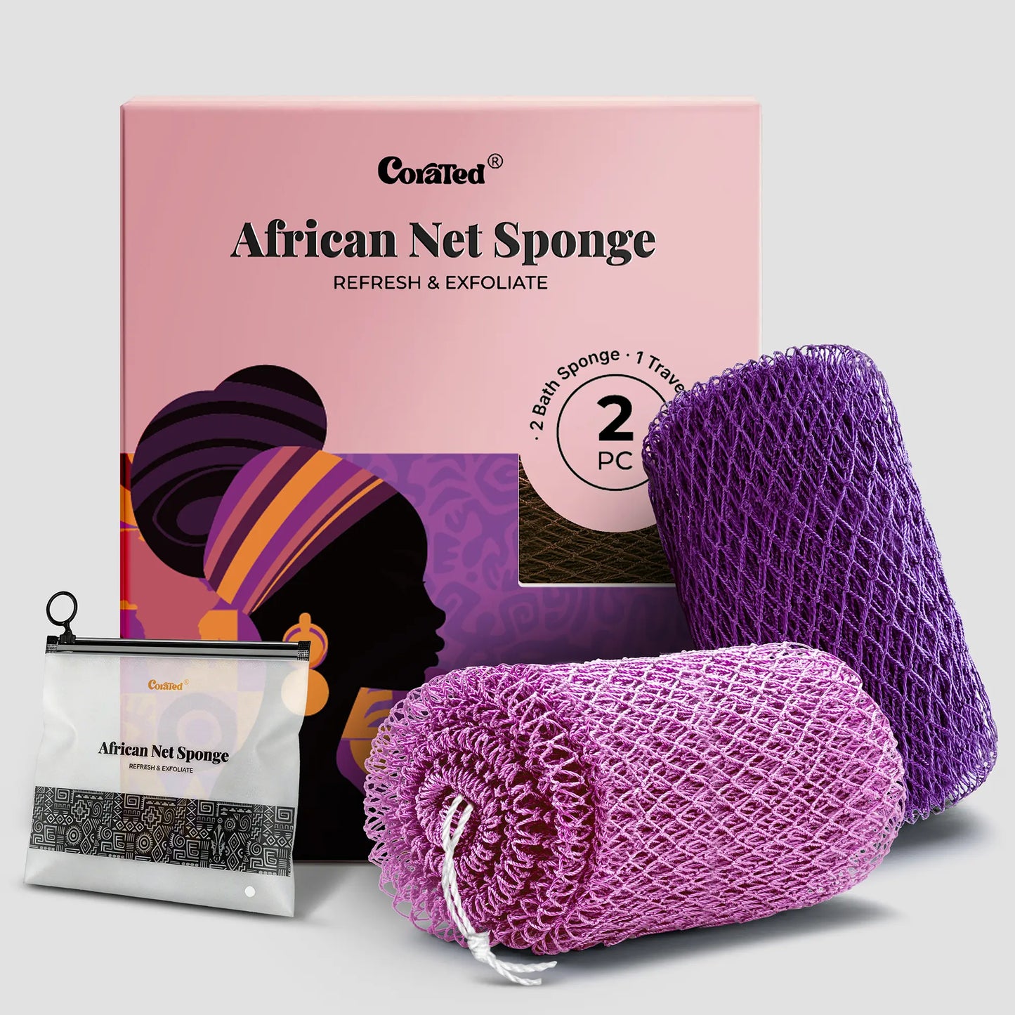 African Exfoliating Net Sponge – 2 Pack | Hygienic, Quick-Drying Bath Sponge