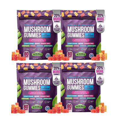 Organic Mushroom Gummies -Lions Mane Mushroom Supplement Gummies- Immune Defense, Boosts Cognitive Performance - 80 Gummies