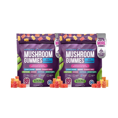 Organic Mushroom Gummies -Lions Mane Mushroom Supplement Gummies- Immune Defense, Boosts Cognitive Performance - 80 Gummies