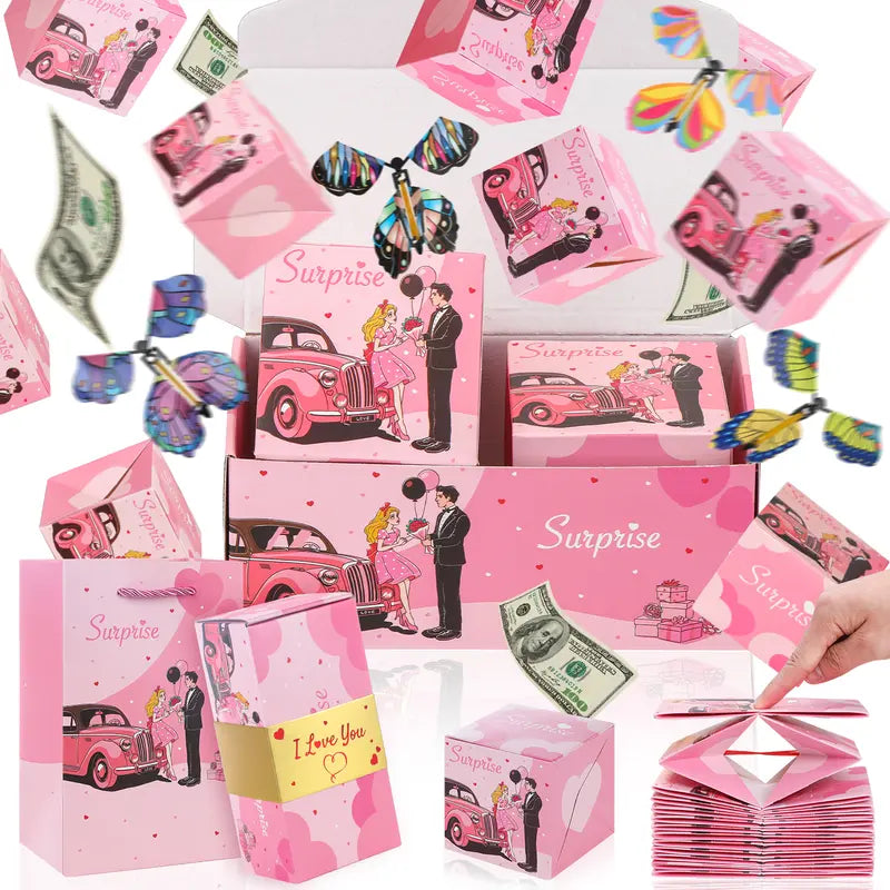 Birthday Surprise Gift Box – 20 Bounces Folding Cash Envelope with Flying Butterfly Toy