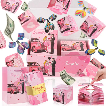 Birthday Surprise Gift Box – 20 Bounces Folding Cash Envelope with Flying Butterfly Toy