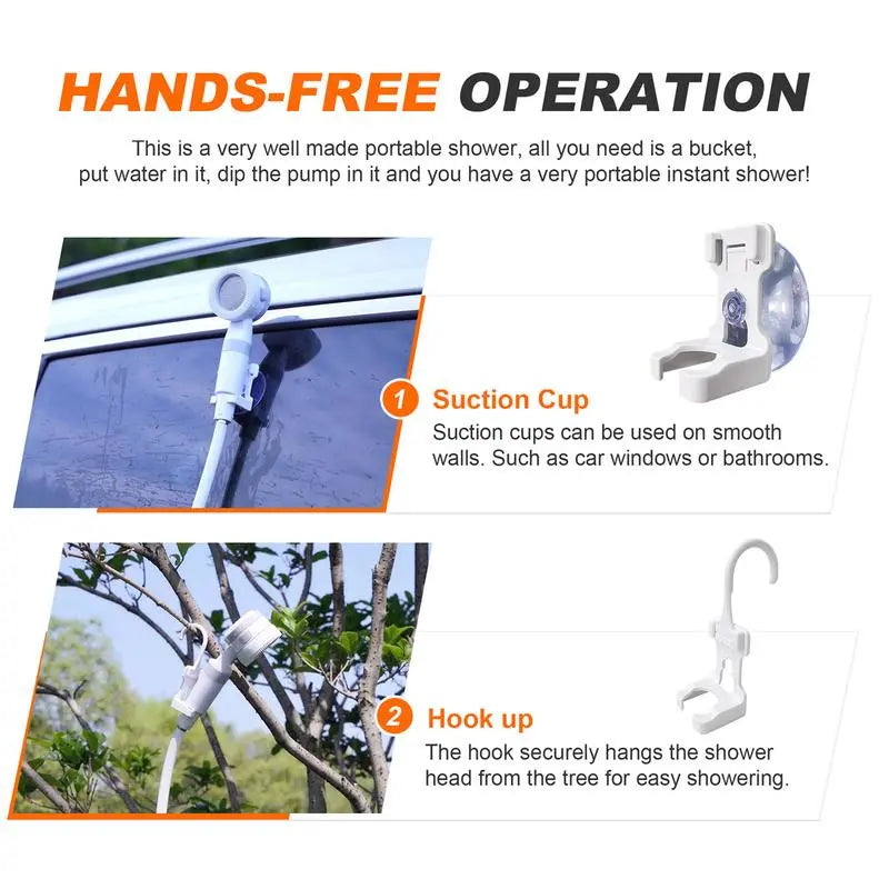 Hands-free operation with suction cup and hook mount