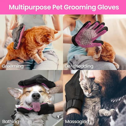 Pet Grooming Gloves – 255 Silicone Tips, 2-in-1 Deshedding & Massage Mitt for Dogs & Cats