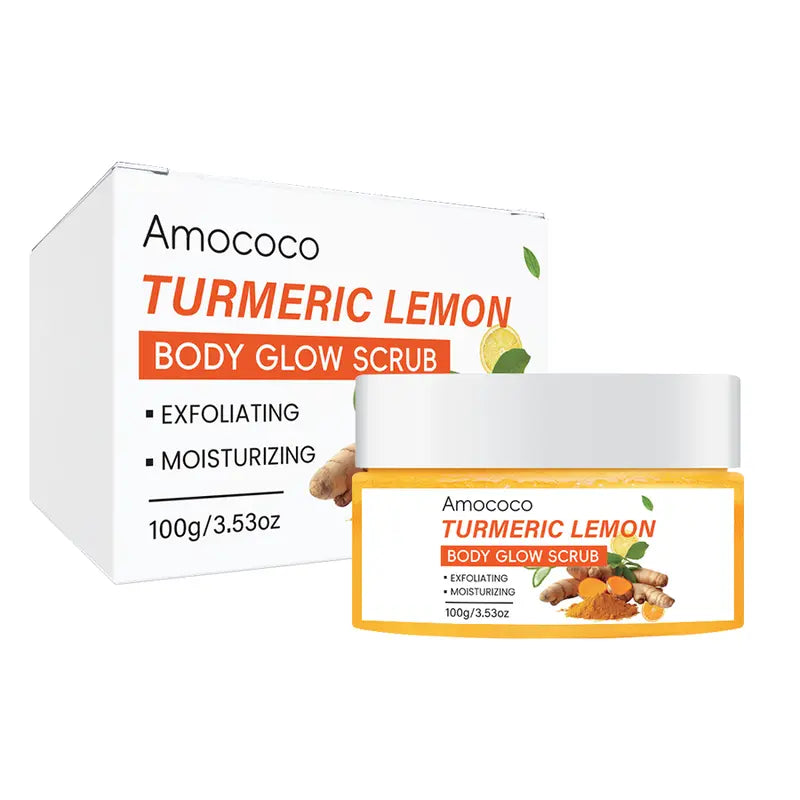 Amococo Turmeric Lemon Body Glow Scrub – Natural Solution for Hyperpigmentation | Exfoliating & Moisturizing | Fine Grain, Deep Clean, Turmeric