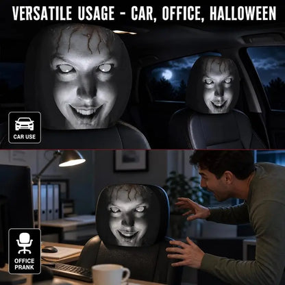 Halloween Car Decor Set! 2-Pack Breathable Ghost Face Headrest Covers, Upgrade Comfort Dust Cover, Immersive Horror Atmosphere Car Accessories Interior
