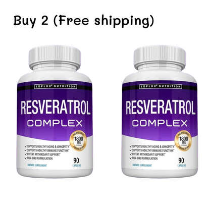 Resveratrol Supplement 1800 mg Antioxidant Complex - Overall Health Support,  Brain Function, for Men Women, 90 Capsules