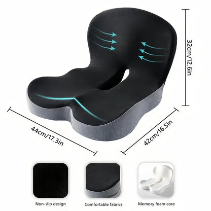 Non-Slip Memory Foam Deep Seat Cushion Pad, Removable & Washable Cover, Extended Zipper, Back Pressure Relief Support for Home, Office, Car & Truck, All-Season Patchwork for Sciatica Relief