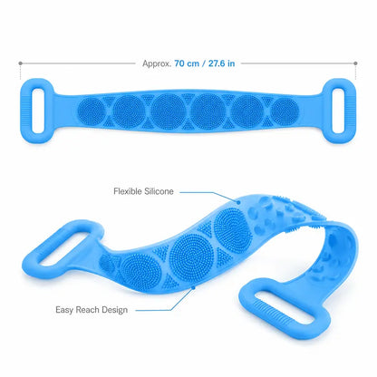 Silicone Bath Brush – Double-Sided Exfoliating Back Scrubber with Long Strap & Soft Bristles