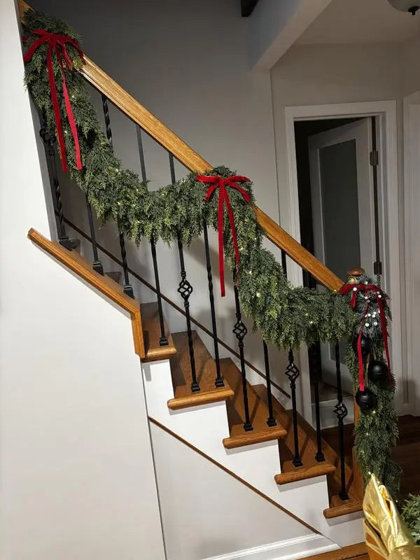 6 FT 2 Pcs Artificial Cedar Garlands, Real Touch Winter Cedar Garland, Green Artificial Greenery Pine Garland for Table, Mantle, Wall, Indoor, Outdoor Christmas Decorations