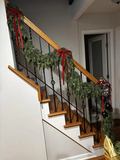 6 FT 2 Pcs Artificial Cedar Garlands, Real Touch Winter Cedar Garland, Green Artificial Greenery Pine Garland for Table, Mantle, Wall, Indoor, Outdoor Christmas Decorations