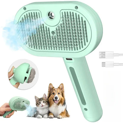 3-in-1 Steam Pet Grooming Brush – Self-Cleaning, Anti-Static Mist, Bionic Anti-Scratch Pins | Dogs & Cats (White)