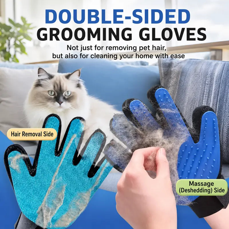 Pet Grooming Gloves – 255 Silicone Tips, 2-in-1 Deshedding & Massage Mitt for Dogs & Cats