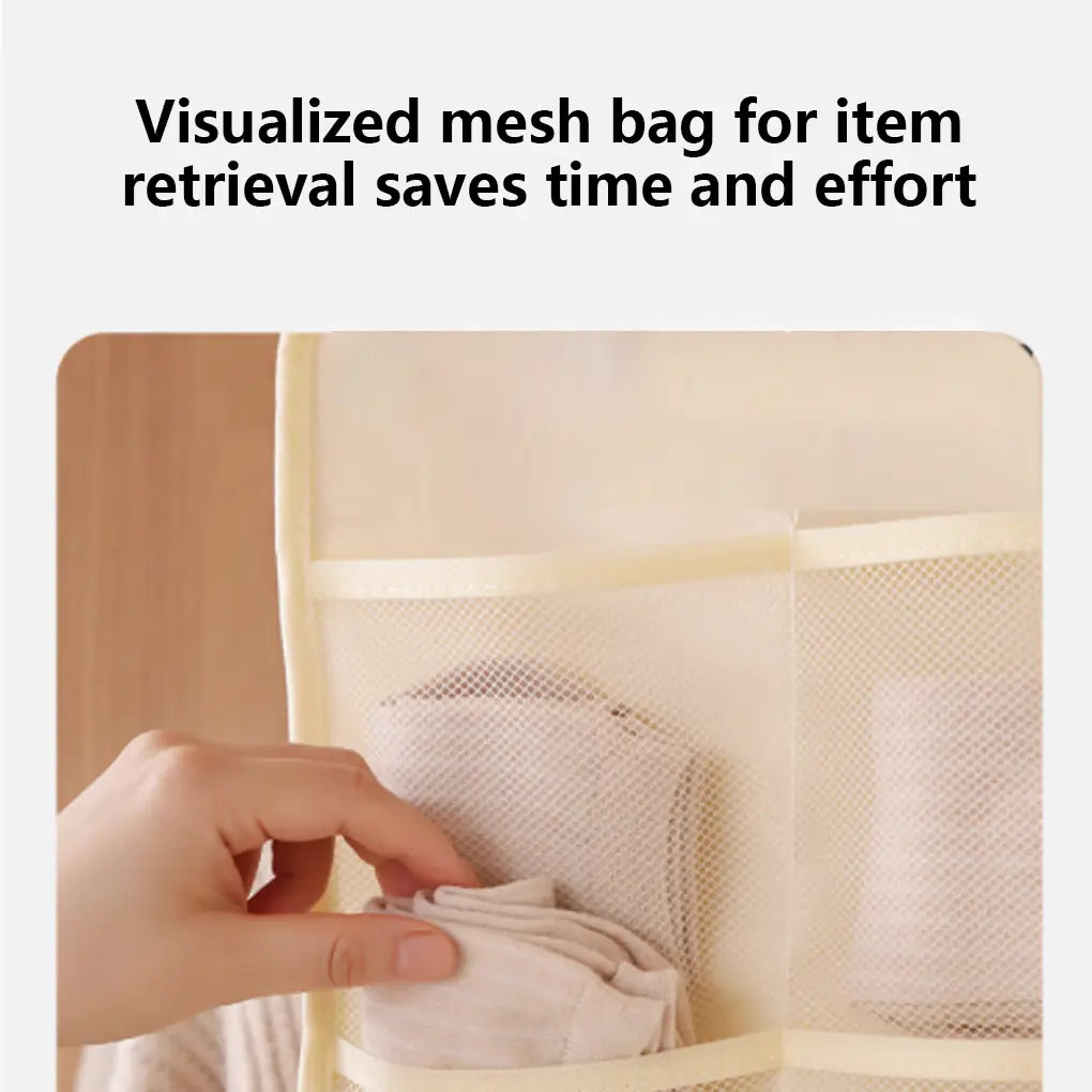 Bra and Underwear Closet Hanging Organizer with 12+18 Pockets Beige Dual Sided Wall Shelf Wardrobe Storage Bags for Bra Socks Underwear Underpants Lightweight & Durable Mesh Pockets
