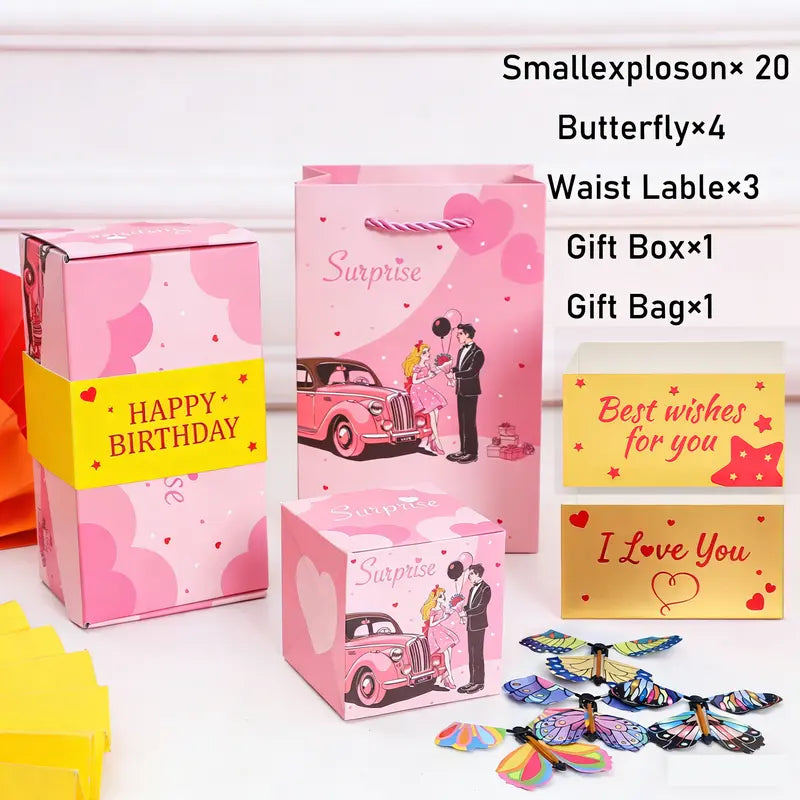 Birthday Surprise Gift Box – 20 Bounces Folding Cash Envelope with Flying Butterfly Toy