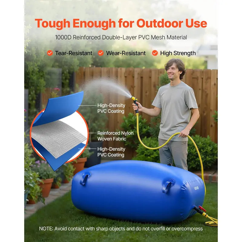 VEVOR Collapsible Water Storage Bladder Tank, 330L / 87.2 Gal, 1000D Dual-Layer PVC