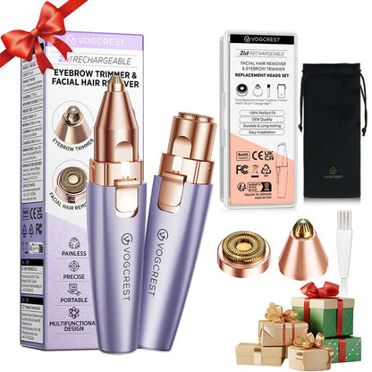 VG VOGCREST 2-in-1 Eyebrow Shaper & Facial Hair Remover with LED Light, Rechargeable Painless Precision Trimmer for Face & Lips