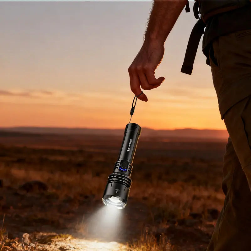 SKYFIRE 1376 Rechargeable LED Tactical Flashlight - 1500 Lumens, Zoomable, 5 Modes, Waterproof