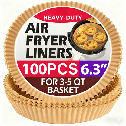 Air Fryer Parchment Paper Liners – Heavy-Duty Non-Stick, Oil-Resistant, Compostable, Fits 5–8 QT Round Baskets