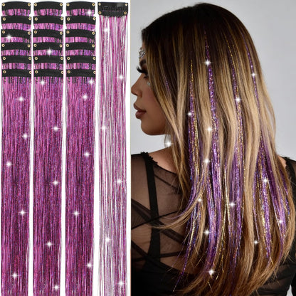 Hair Tinsel Kit 18 Pcs - Clip-In Fuller Sparkle, Heat Resistant Glitter Hair Extensions, Fairy Silver Hair Accessories for Women & Girls