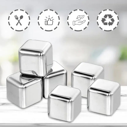 8 Counts Reusable Stainless Steel Ice Cubes with Tongs