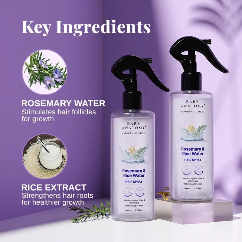 Nature x Science Rosemary Water and Rice Water Hair Mist, 100% Natural Extract, Soft & Smooth, Non-Greasy & Fast Absorbing