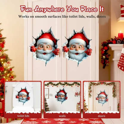 Christmas Decorative 2-Piece Santa Face Vinyl Sticker Set - Smooth 3D Illusion Shape, Peel-Off, Easy Peel-and-Stick Removable Wall Decals (11.4×9.8 Inches)