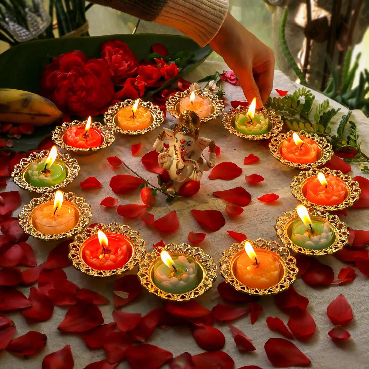 Golden Metal Diwali Diya Set 12PCS - Reusable Oil Lamps for Puja, Indian Wedding, Housewarming & Home Temple Decor