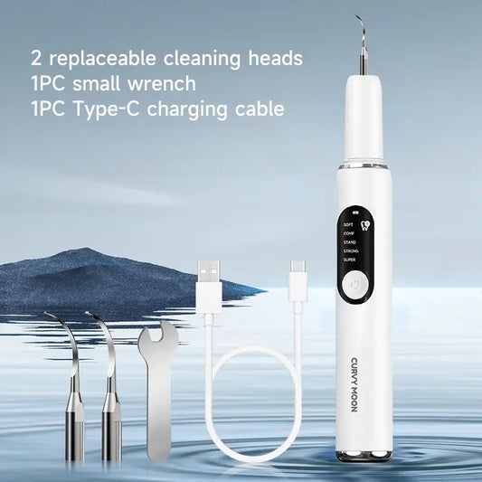 CURVY MOON Electric Oral Plaque Remover Teeth Cleaner Kit, 5 Modes