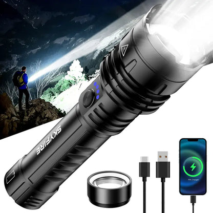 SKYFIRE 1376 Rechargeable LED Tactical Flashlight - 1500 Lumens, Zoomable, 5 Modes, Waterproof