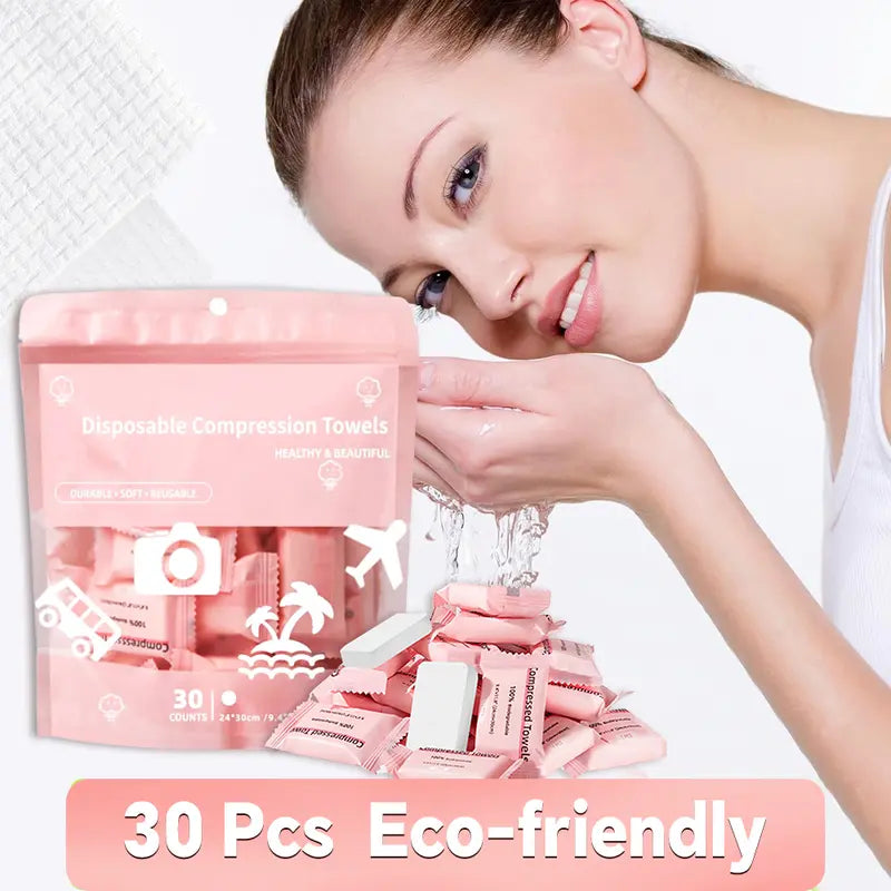 ICOTLE Compressed Towel Tablets - Disposable Face Towels for Travel, Camping & Hiking, 30 Count, 9.4" x 11.8"