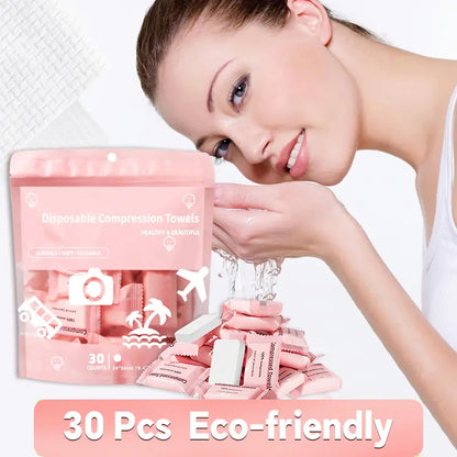 ICOTLE Compressed Towel Tablets - Disposable Face Towels for Travel, Camping & Hiking, 30 Count, 9.4" x 11.8"