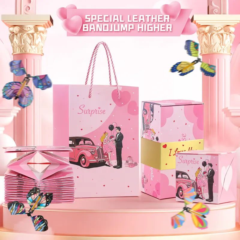 Birthday Surprise Gift Box – 20 Bounces Folding Cash Envelope with Flying Butterfly Toy