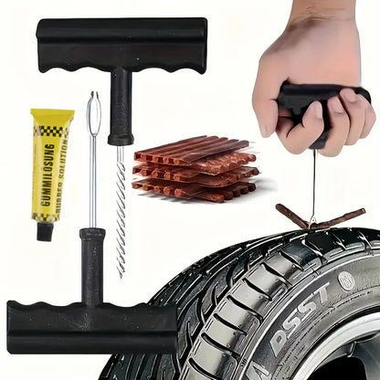 Tire Repair Kit with Levers, Adhesive Strips & Screws for Car & Motorcycle