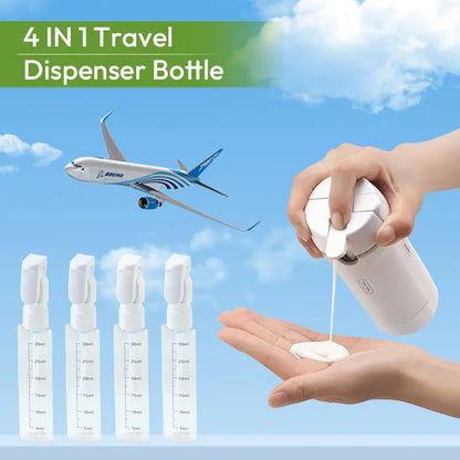 4-in-1 Travel Dispenser Bottle, Leak-Proof Refillable Silicone Squeeze Container with Lock, Compact and Lightweight Toiletry Organizer, Easy to Carry, Ideal for Business Trips, Vacations, and Frequent Travelers