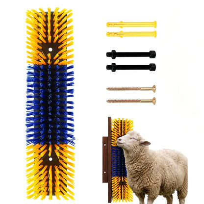 Livestock Scratching Brush with 2 Screws for Secure Mount, 17.1x7.5in Grooming Tool for Farmers - Back Itch Relief, Shedding Control, Cleaning, Avoids Property Damage (For Horses, Cattle)